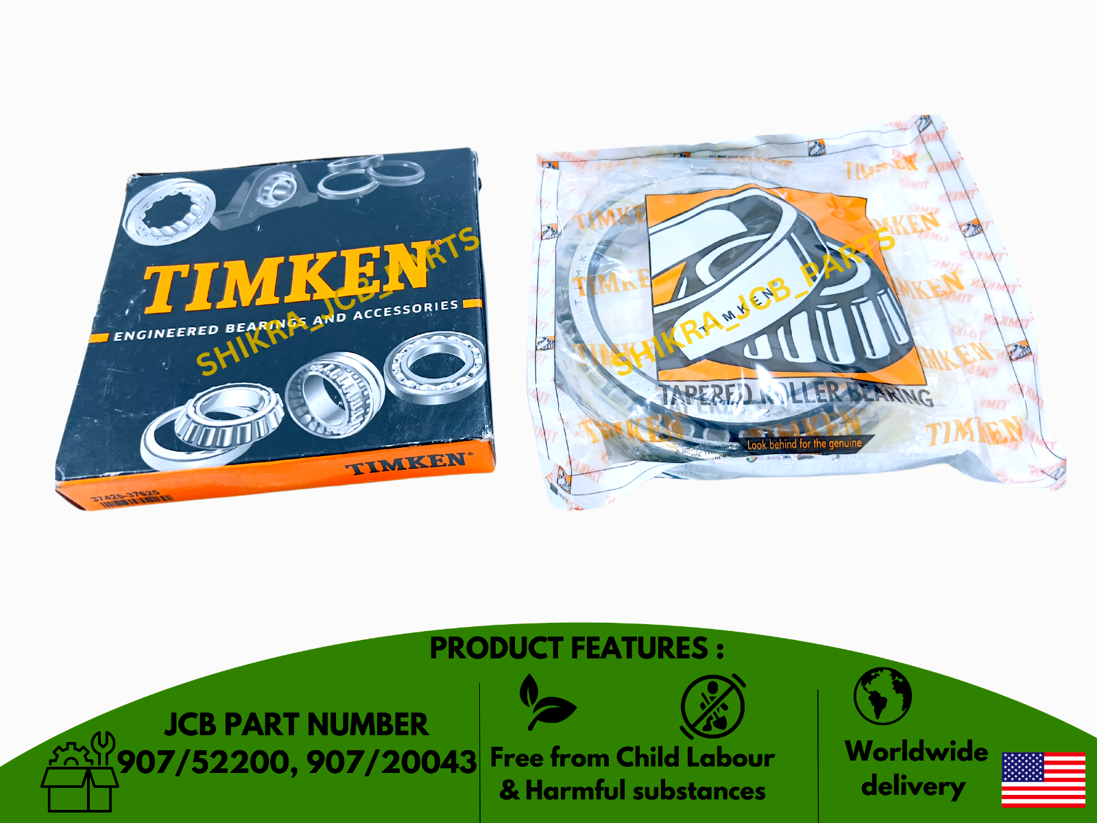 JCB BACKHOE  GENUINE TIMKEN REAR & FRONT HUB BEARING (PART NO. 907/52200),