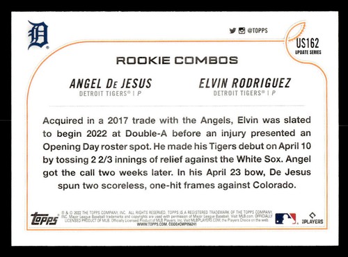 2022 Topps Update #US162 Angel De Jesus / Elvin Rodriguez Rookie card - 第 2/2 張圖片