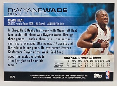04-05 Topps Luxury Box Dwyane Wade HOF Base Card (Miami Heat) #61