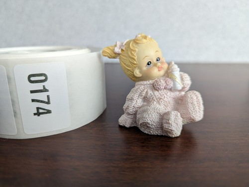 Baby Girl Figurine Textured Pink Winter Outfit Holding Bottle Bows Blonde - Picture 20 of 21