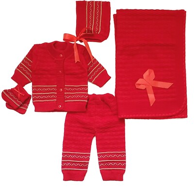 Crochet Baby Outfit Set – Hat, Sweater, Pants & Blanket – Newborn Gift (5 Pieces)