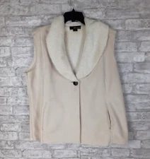 Eivissa Woman Vest 1X Ivory Layering Contemporary Faux Sherpa Neutral 1 Button