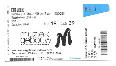 RARE / CONCERT TICKET TICKET - KIM WILDE: LIVE EINDHOVEN ( NETHERLANDS ) 2016