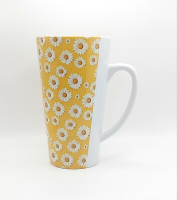 Daisy Flower Latte Mug 17 Oz Ceramic, Yellow Floral Coffee Cup by Mugzan