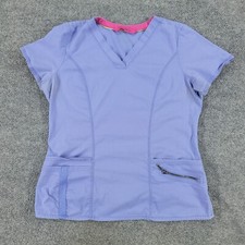 Beyond Scrubs Scrub Top Shirt Women's Medium Blue Short Sleeve Uniform Stretch