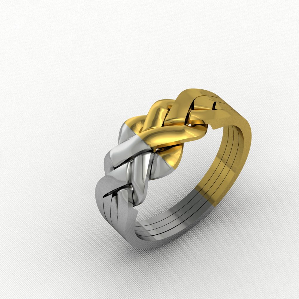 Anillo Puzzle Turco 4 Bandas Plata Esterlina 925 + Anillo Enchapado en Oro 18K Hecho a Mano