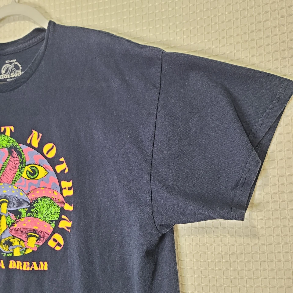 12oz Soda Mens 2xl Navy Blue Cotton T-Shirt Trippy Mushroom Snake Dream Life - Image 2 of 4