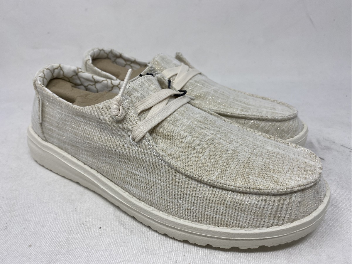 Hey Dude Wendy Sparkling Gold Loafers Women Size (rr712)