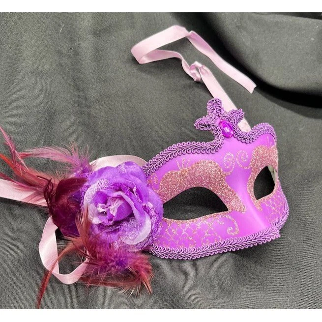 Mascarada Máscara Mardi Gras Carnaval Púrpura, Rosa y Dorado Brillo Máscara de Ojos con Foto 4 de 4