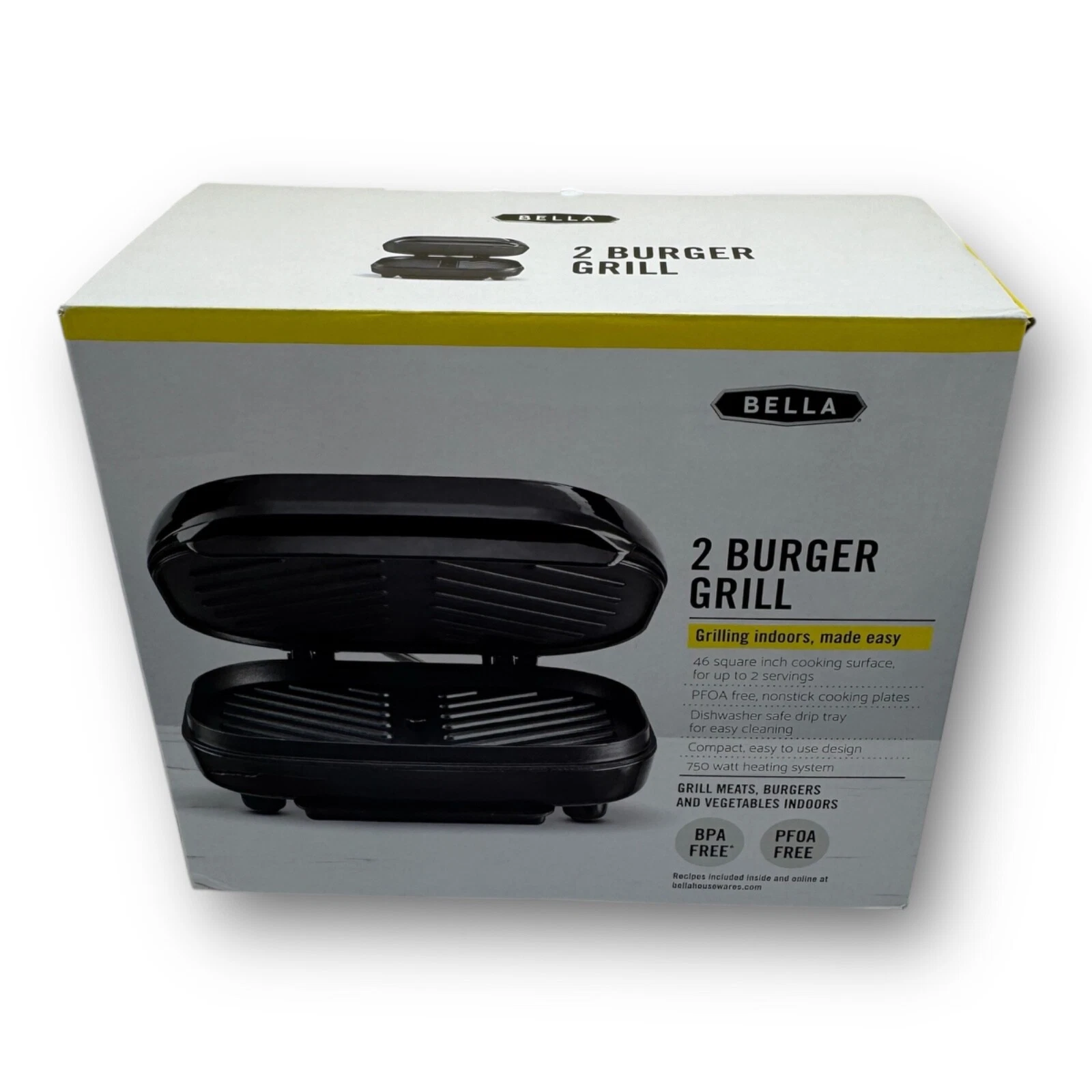 Bella Electric Grill 750 Watt Non-Stick 2 Burger Sandwiches
