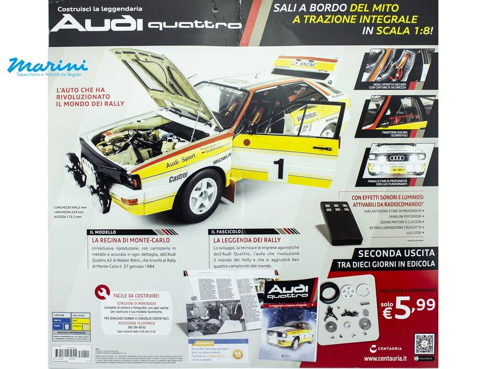 CENTAURIA MODELLISMO AUTO AUDI QUATTRO A2 RALLY DA COSTRUIRE SCALA 1:8 1°USCITA - Immagine 2 di 3