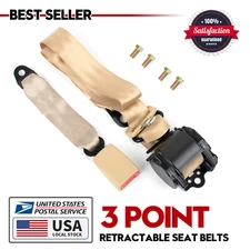 1 × Retractable 3 Point Safety Seat Belt Strap Car Vehicle Adjustable Belt Beige