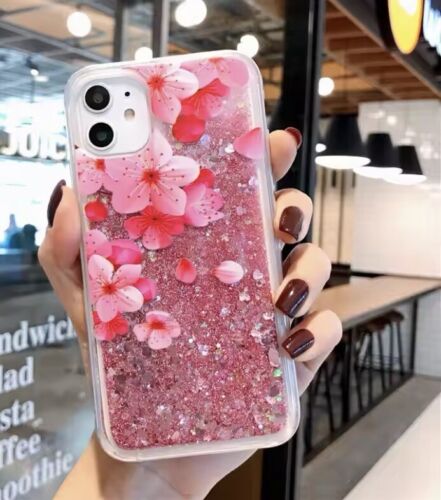 Pretty Flower iPhone Phone Case w/ shiny moving liquid quick sand for Women
