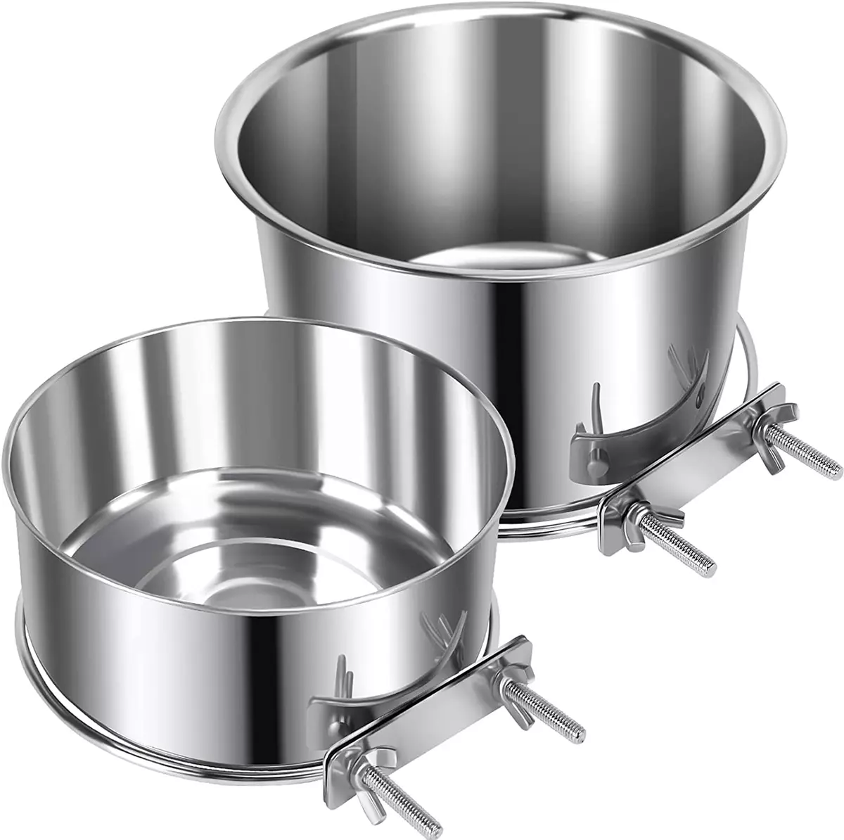 2 Pcs Large Pet Dog Food Water Bowls - Stainless Steel Hanging Kennel Bowls