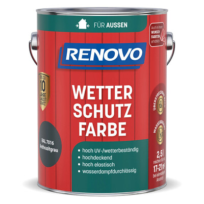 Renovo Wetterschutzfarbe anthrazitgrau RAL 7016  2,5 l  Deckfarbe