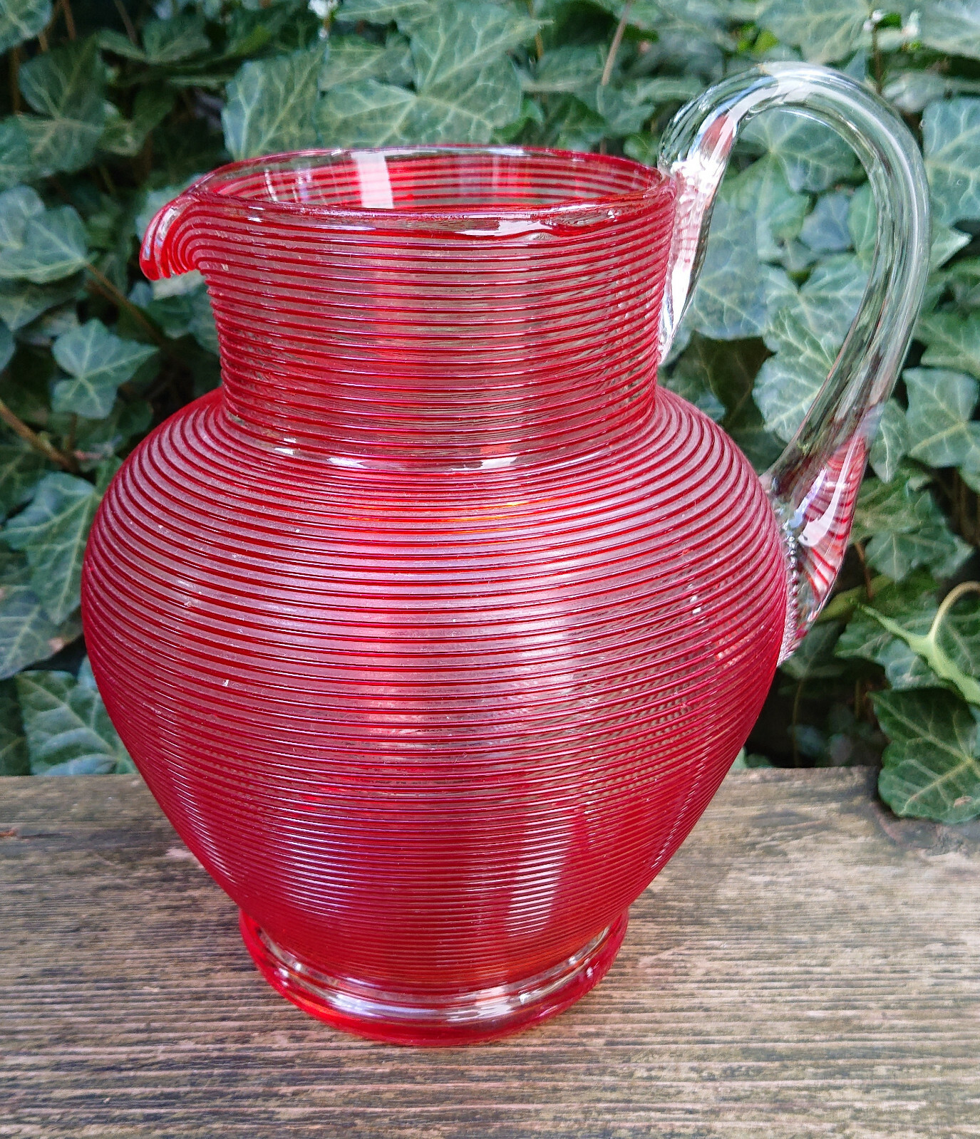 Age Glass Jug Water Jug Wine Jug Pitcher & 2 Glasses Fadenauflage Red