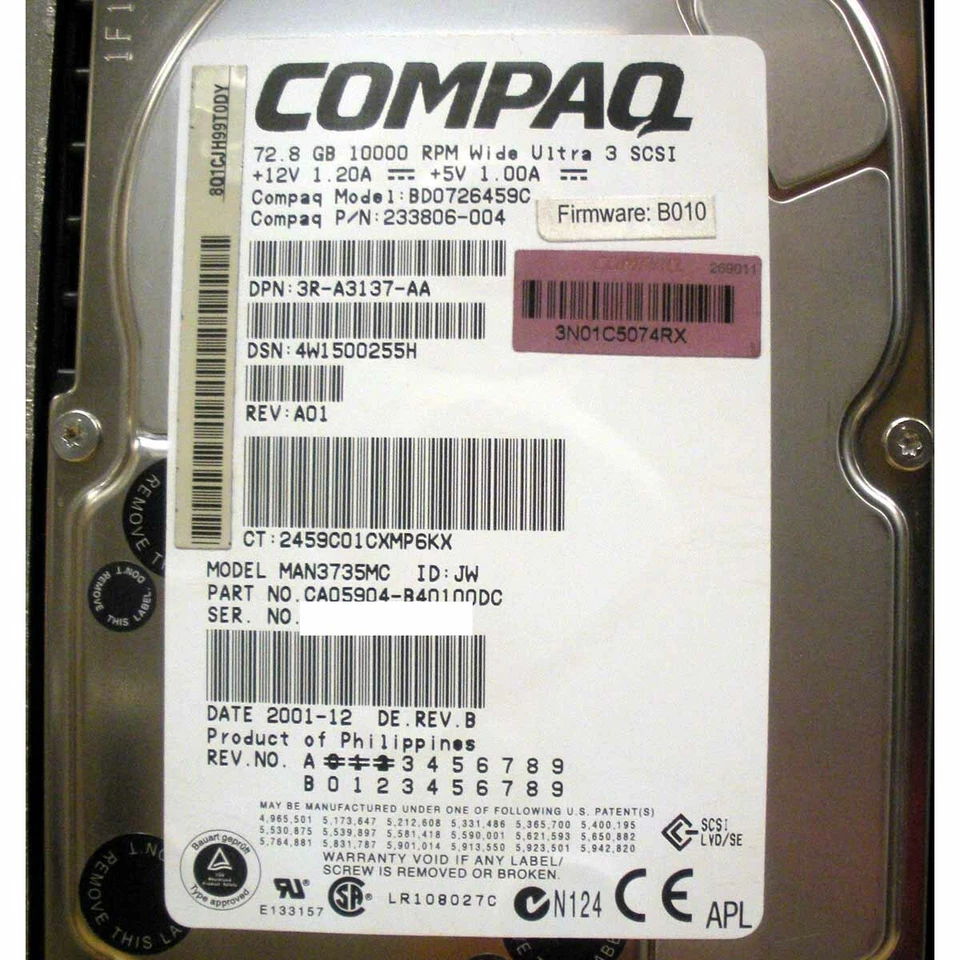 HP 233349-001 Hard Drive 72.8GB 10K SCSI 3.5in - Image 3 of 4