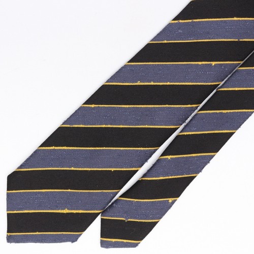 Josiah France Mens Wool Slub Silk Necktie Black Gray Yellow Repp Stripe Weave - 第 2/8 張圖片