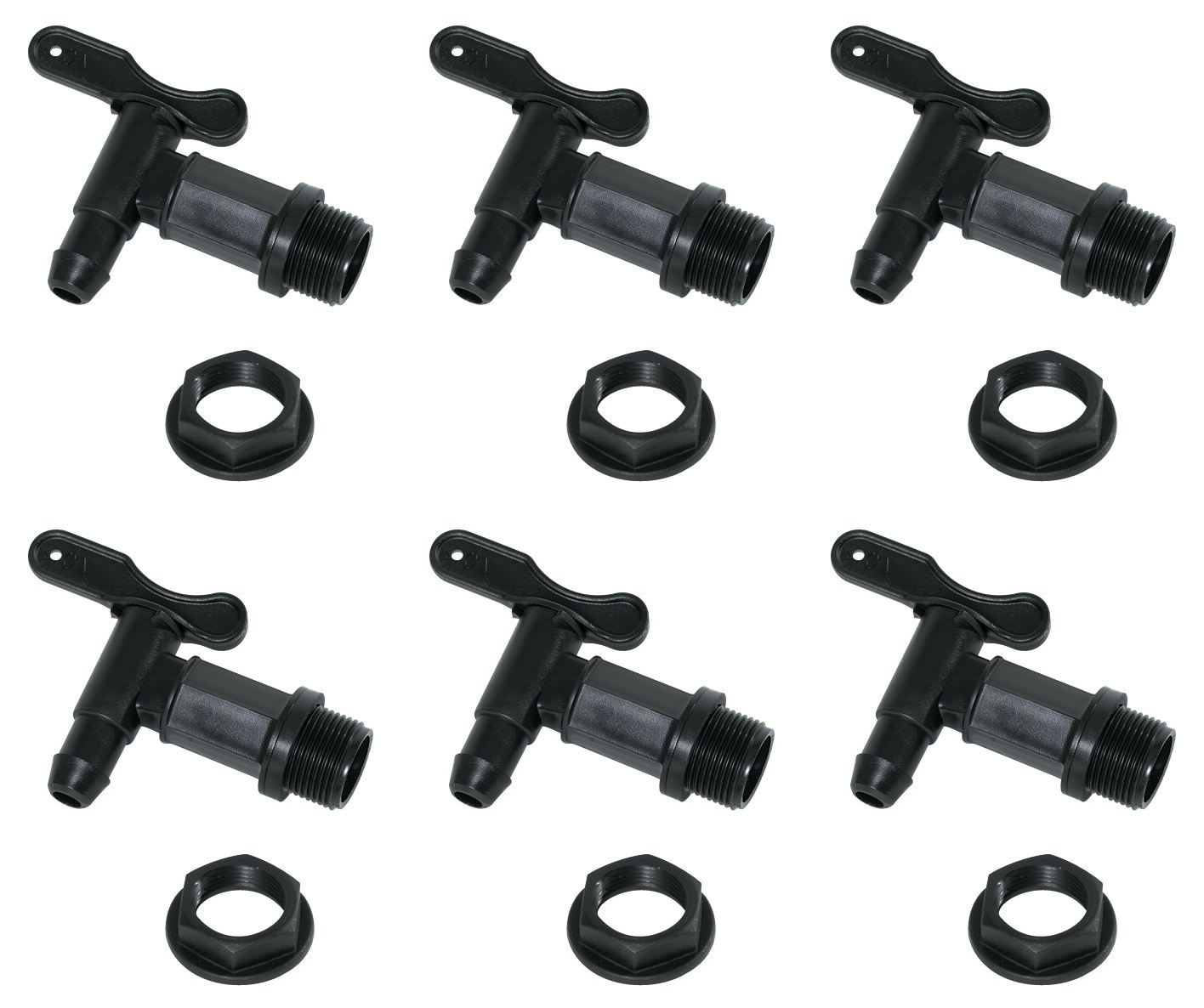 6x Strata Water Butt Tank Plastic Durable Replacement Nut Washer Tap Kit - Black