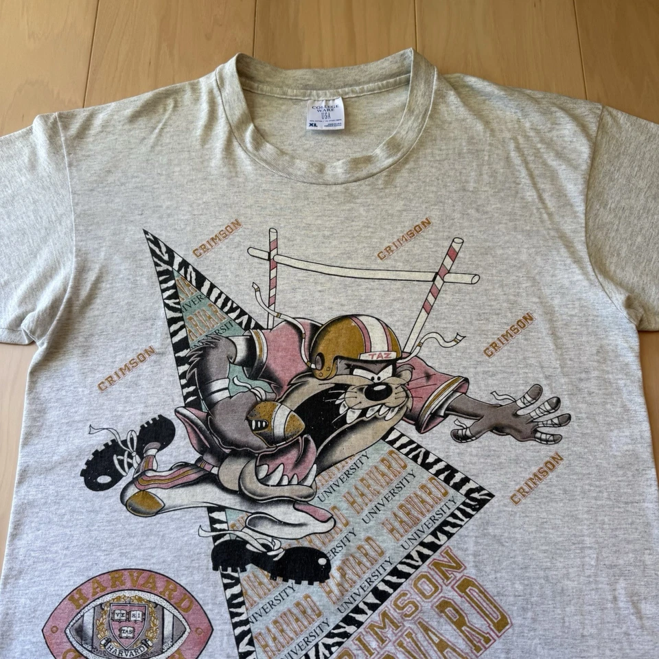 Винтажная футболка Harvard University размер XL серая 90-е Looney Tunes Taz NCAA - Изображение 3 из 4
