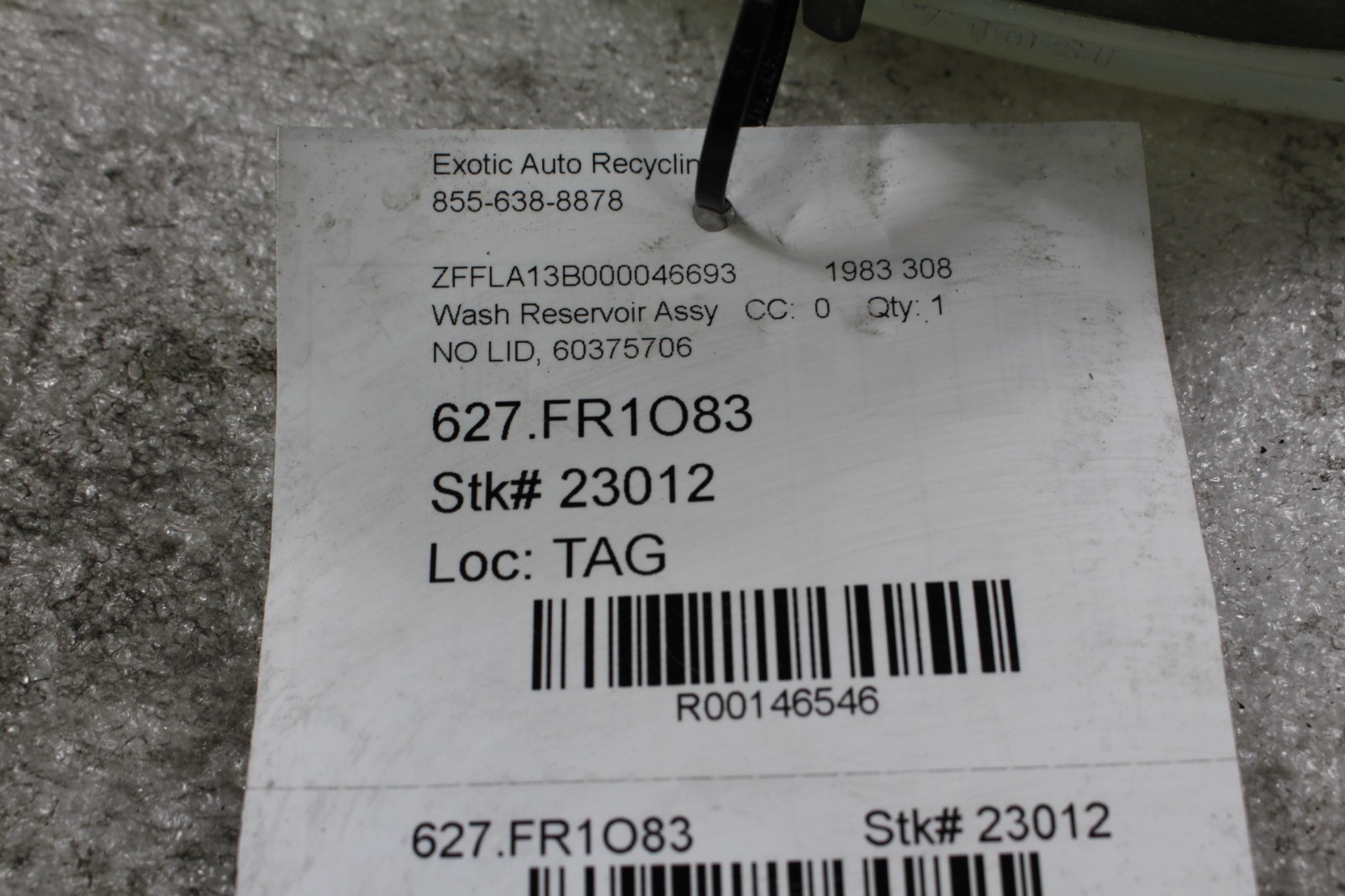 Ferrari 308, Windshield Washer Reservoir, No Cap, Used, P/N 60375706