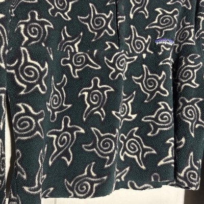 PATAGONIA Vtg 1990s Green Zen Turtle Pullover Snap T Fleece