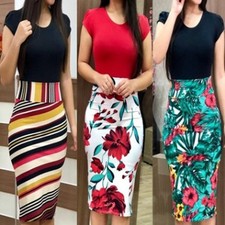 Printed Office Midi Pencil Dress Plus Size Women Work Dress