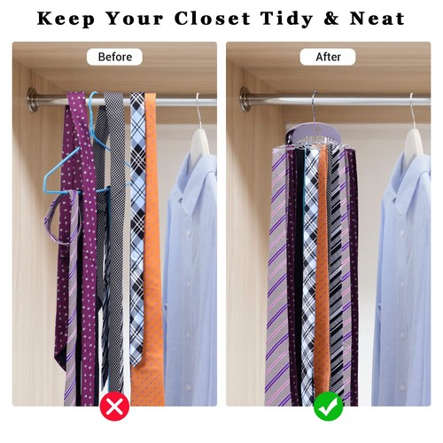 Tie Organizer, Ohuhu 24 Hook Tie Hanger Rack for Closet Wooden Holder for Men - 第 4/8 張圖片
