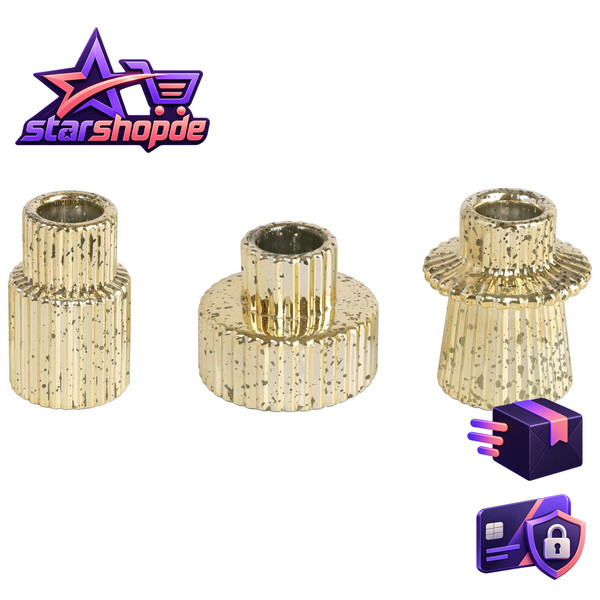 Glas Kerzenhalter 2-In-1 Teelichthalter Taper Kerzen 3 StüCk Gold FüR Hochzeit-image