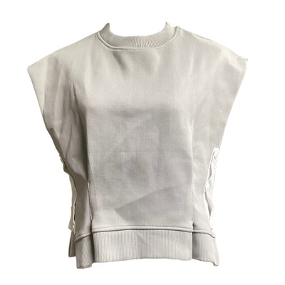 The Vault sleeveless ribbed knit boxy silhouette top pleated front Large gray