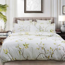 White Floral Duvet Cover Set 100 Cotton Farmhouse Bedding with Hidden Zipper...