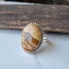 Real Picture Jasper Gemstone Ring 925 Sterling Silver Wedding Gift Ring PG9180