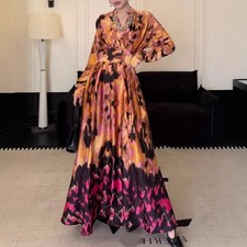 Fashion Women's Long Skirt 2026 Long Sleeved Printed Floral Party Holiday Dress