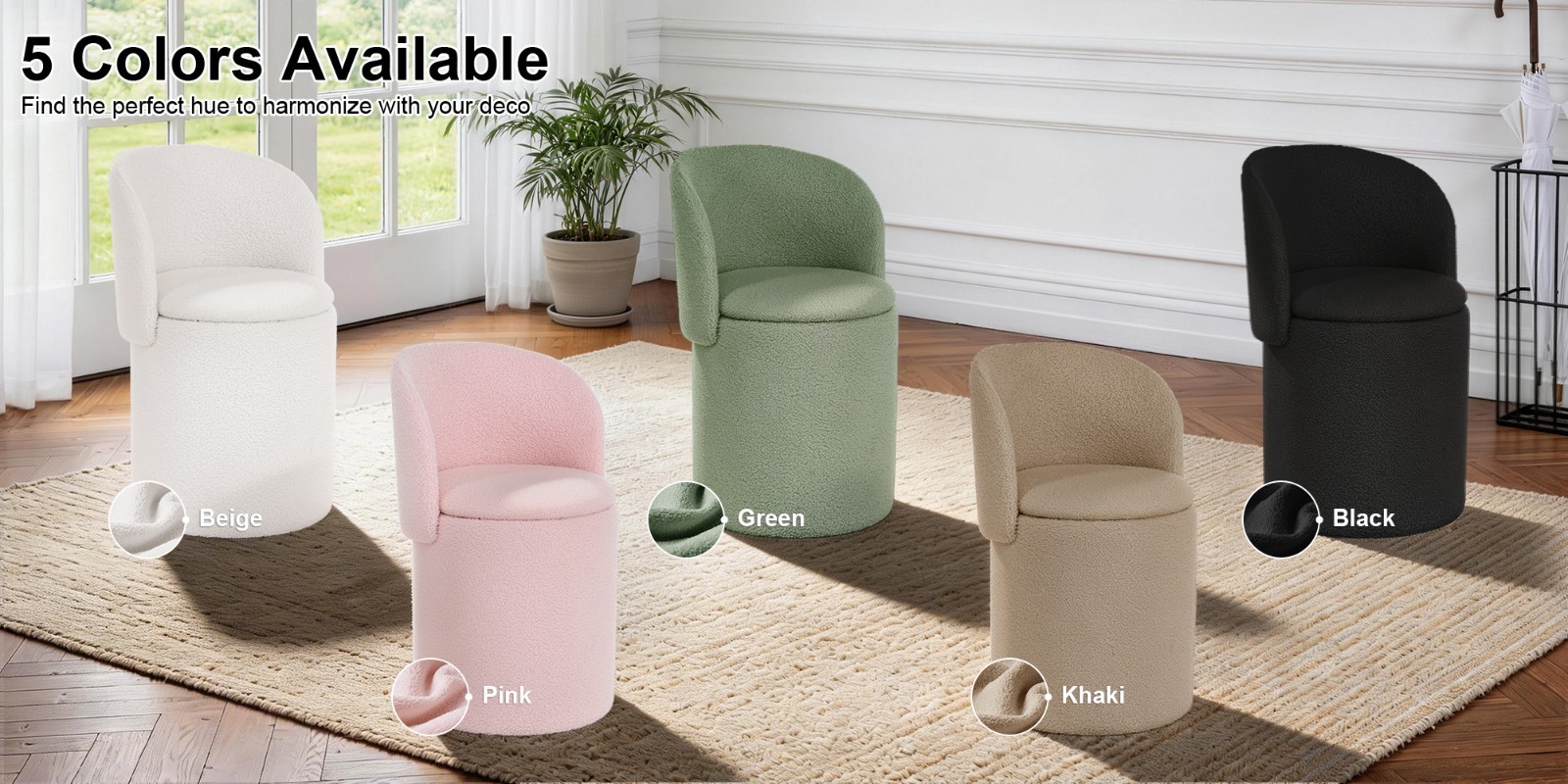 Korser Foldable Backrest Storage Ottoman Chair Sherpa Fabric with Removable Lid