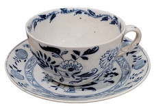 Antique Staffordshire Cup Saucer Set Blue Onion  England 