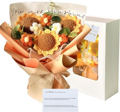 Crochet Flower Bouquet Knitted Sunflower Plush Artificial Gift Mother Day