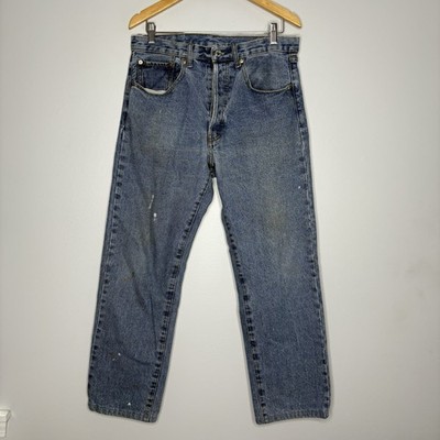 Levi's 501 Jeans Mens 32 x 32 Blue Straight Denim Distressed Workwear Streetwear