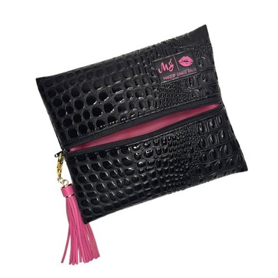 Makeup Junkie Medium Makeup Bag - Bubble Gator Onyx - Patented Lay Flat Trave...