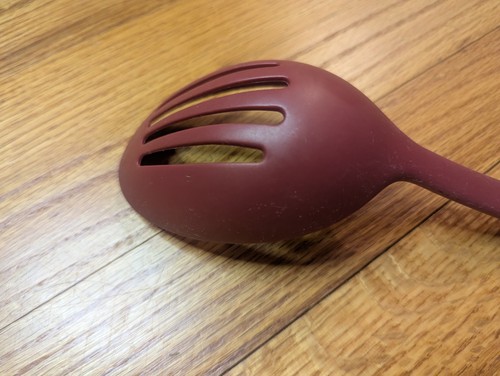 KitchenAid 14" Red Silver Nylon Plastic Cooking Serving Slotted Spoon Skimmer - Picture 6 of 8