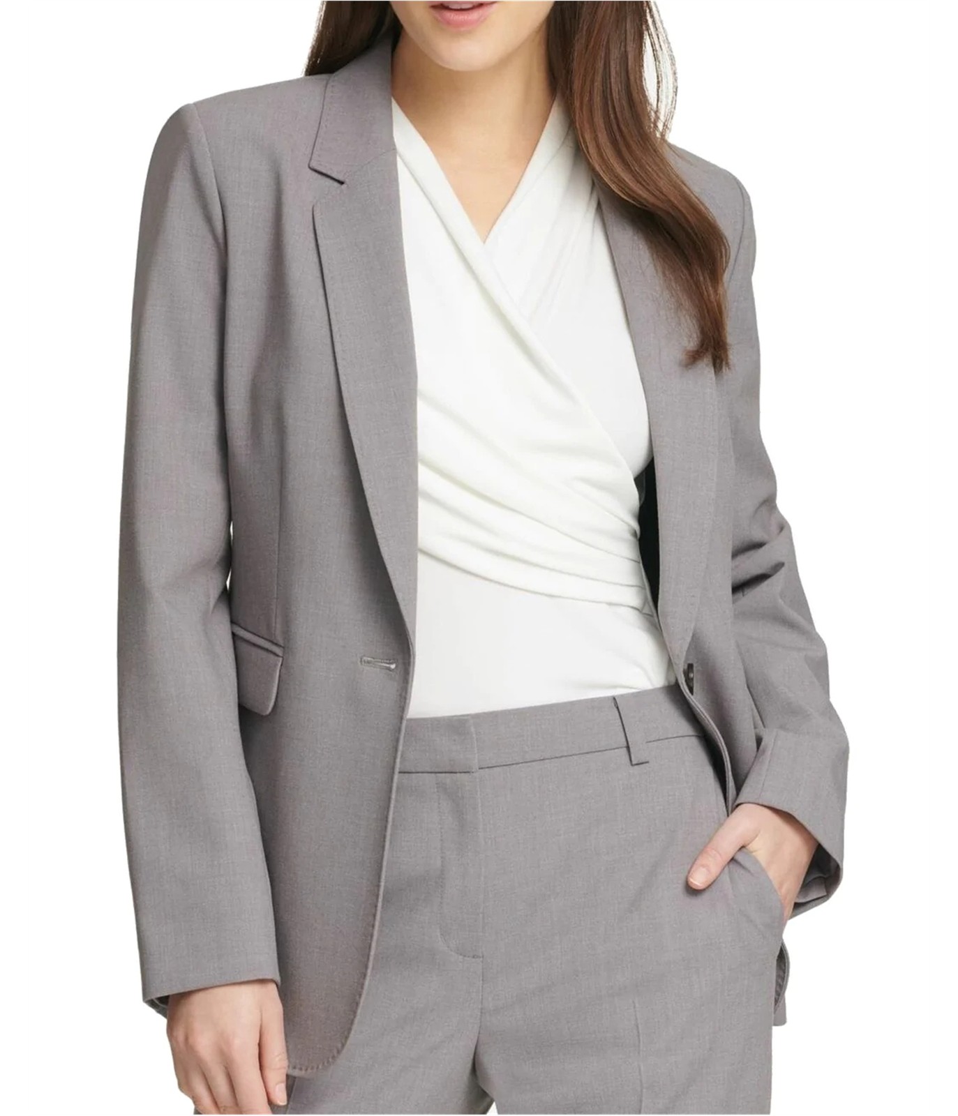 DKNY Womens Solid One Button Blazer Jacket, Grey,… - image 1
