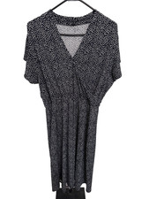 adrianna papell dress L wrap top blue white short sleeve midi