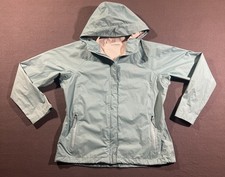 Columbia Omni-tech Rain Jacket Women's Large Light Blue Waterproof Hooded READ