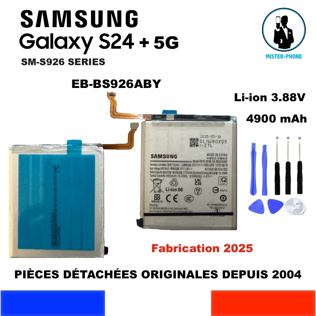 Batterie Samsung EB-BS926ABY pour Galaxy S24+ 5G d'une capacité de 4900mAh SM-S926B