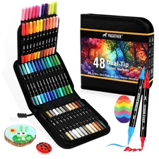 48 Colors Acrylic Paint Markers Dual Tip with Fine Tip and Brush Tip Pens for...