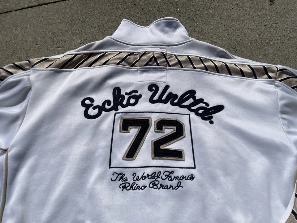 vintage Ecko Unltd white striped track suit sz 2XL warm up chain stitched - Image 4 of 4