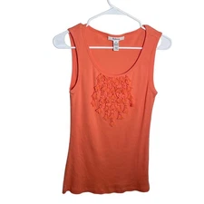 Style & Co Blouse Women's Medium Orange Ruffle Tank Top Sleeveless Solid Boho