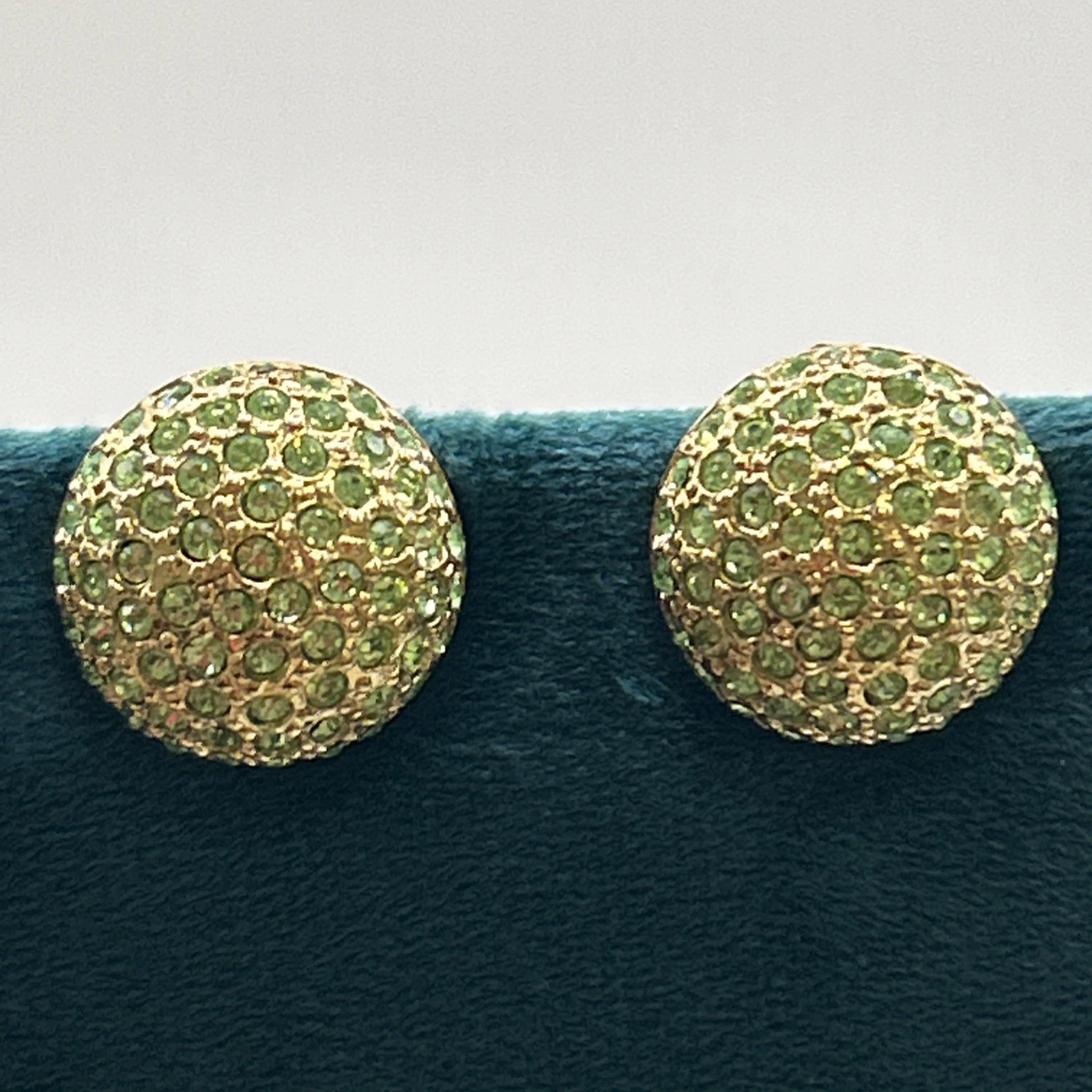 Boucle D’oreille vintage fantaisie Doré Cercle Strass Vert Clips