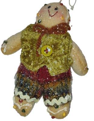 Plush Stuffed Ginger Bread Cookie Man Christmas Holiday Glitter Ornament 5.5''