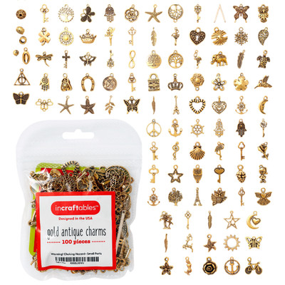 Incraftables Antique Gold Charms 100pc with Clasps for DIY Jewelry Making