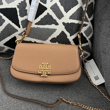 NWT Tory Burch Britten Tan Leather Convertible Flap Crossbody Shoulder Bag138772